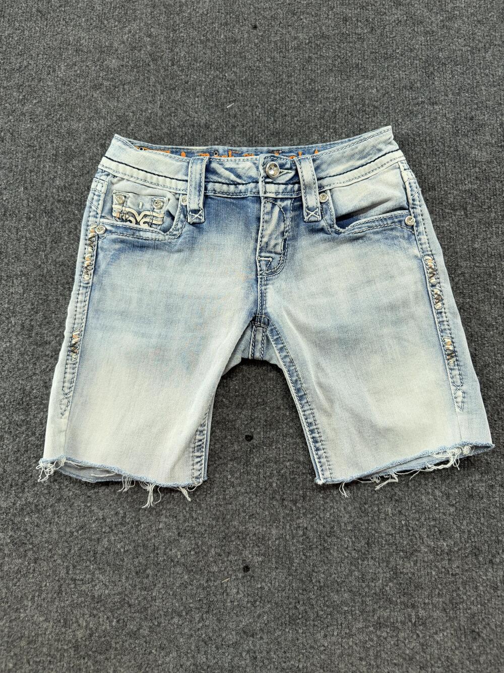 Rock Revival Shorts Womens 24 Blue Cut Off Raw Hem Embroidered Pockets Denim